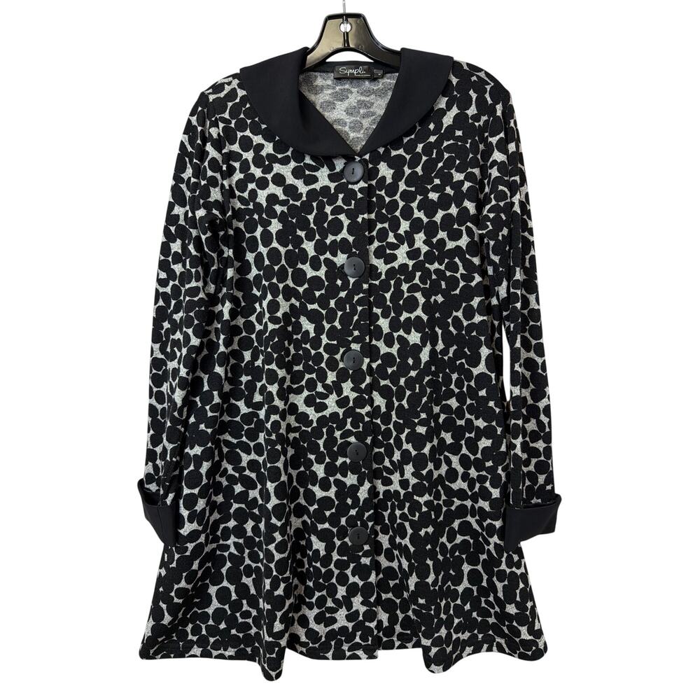 Sympli Black Grey Polka Dot Button Up Pocket Jacket Size 6